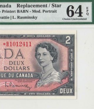 1954 Bank Of Canada Qeii $2 Star Note ( (pmg 64 Epq))