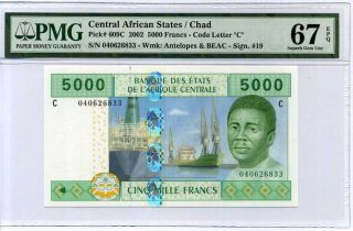 Central African States 5000 Francs Chad P 609 C Gem Unc Pmg 67 Epq High