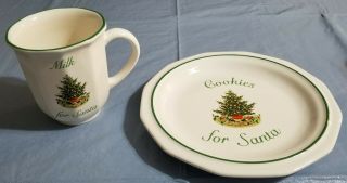 Christmas Heritage Pfaltzgraff Tree Santa Cookie Plate And Milk Mug Set,  Euc