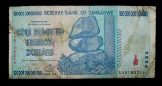 1 X Zimbabwe 100 Trillion Dollar Banknote - Low Grade/poor