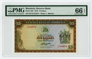 Rhodesia,  Reserve Bank Of Rhodesia,  1978 $5,  P - 36b Pmg Gem Unc 66 Epq