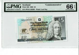 Scotland P 365 2005 5 Pounds Commemorative Pmg 66 Epq Gem Unc