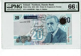 Ireland Northern Danske Bank P 213a 2012 20 Pounds Prefix Aa Pmg 66 Epq