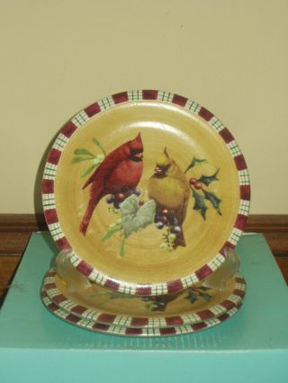 Three Lenox Winter Greetings Everyday Salad Plates 8 1/2 " Cardinals Goldfinchs
