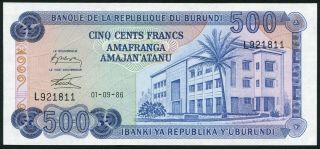 Burundi 500 Francs 1986.  09.  01.  National Bank Building P30b Unc