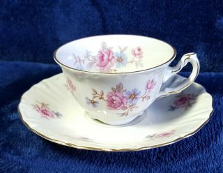 1940s Colclough Blue And Pink Flowers Very Small Tea Cup And Saucer