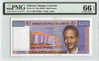 Djibouti Nd (2002) P - 44 Pmg Gem Unc 66 Epq 5000 Francs