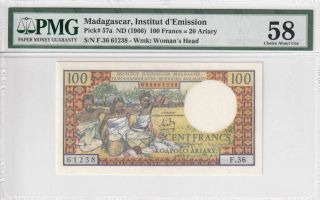 Nd 1966 Madagascar 100 Francs P - 57a Pmg 58 Choice About Unc