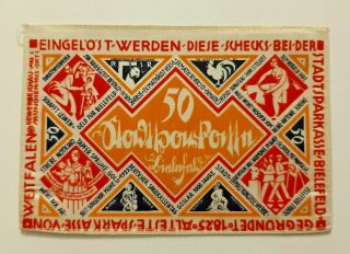 Bielefeld Notgeld 50 Mark 9.  4.  1922 Stoffgeld Silk Germany Banknote (10796)
