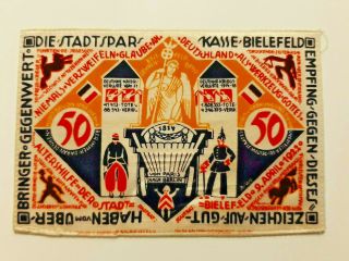 BIELEFELD NOTGELD 50 MARK 9.  4.  1922 STOFFGELD SILK GERMANY BANKNOTE (10796) 2