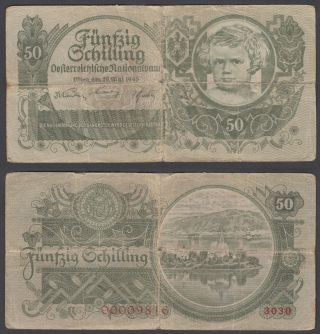 Austria 50 Schilling 1945 (vg, ) Banknote P - 117 Hubert Sterrer