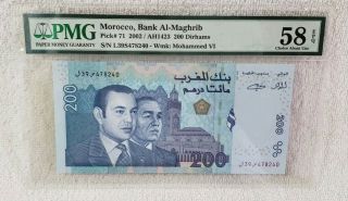 Morocco,  Bank Al - Maghrib 2002/ah1423 Pick 71 200 Dirhams Pmg 58 Epq