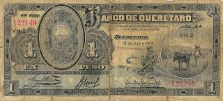 México / Querétaro 1 Peso 15.  4.  1914 M481 Series C Circulated Banknote M28