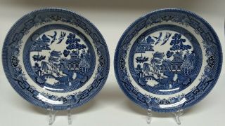 2 Blue Willow Coupe Soup Bowls Churchill Staffordshire England