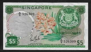 Singapore 5 Dollars Nd (1967) P2a Xf Orchid / River Scene
