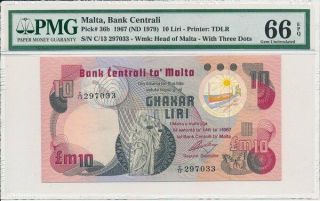 Bank Centrali Malta 10 Liri 1967 Pmg 66epq