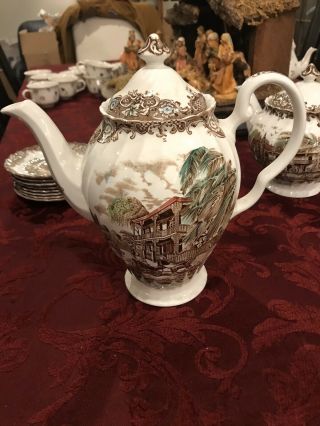 Vtg Johnson Brothers Heritage Hall Tea Pot W Lid French Provincial,  Repaired Lid