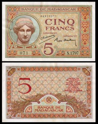 Madagascar - 5 Francs (1937) P.  35 Xf / Aunc