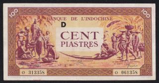 French Indochina 100 Piastres 1942 - 1945 Pick 66