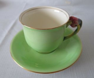 Royal Winton Flower Handle Cup And Saucer Green