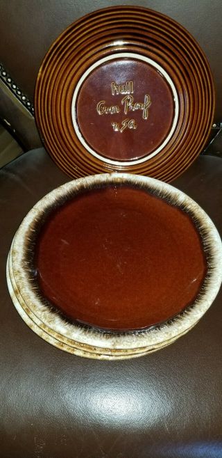 4 Oven Proof Hull Made In Usa Pottery Brown Drip 10 1/2 " Dinner Plates