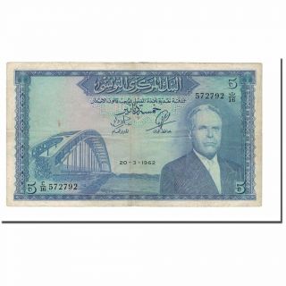 [ 565224] Banknote,  Tunisia,  5 Dinars,  1960,  1960 - 11 - 01,  Km:61,  Vf (20 - 25)