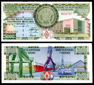 Burundi 5000 5,  000 Francs 1997 P 40 Unc Nr