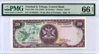 Trinidad & Tobago 20 Dollar Nd 1985 P 39 B Sign 5 Gem Unc Pmg 66 Epq