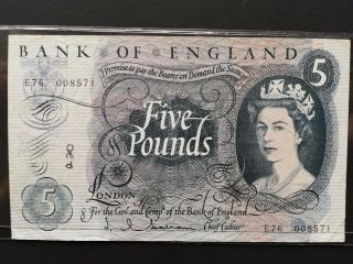 British Paper Money - - Bank Of England 1962 J35 008571 5 Pounds