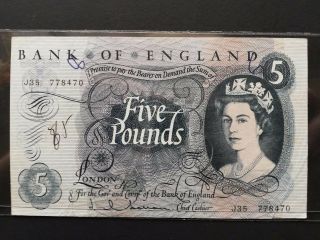 British Paper Money - - Bank Of England 1962 J35 778470 5 Pounds