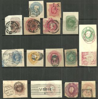 Selection/lot 15 Postal Stationery Cut Outs Qv - George V Selected Postmarks