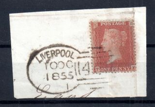Gb Qv 1855 1d Red On Piece Perfect Liverpool Spoon Cancel Ws15599