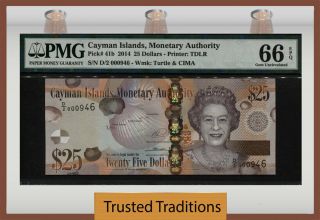 Tt Pk 41b 2014 Cayman Islands 25 Dollars Queen Elizabeth Ii Pmg 66 Epq Gem Unc