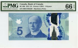 2013 Canada,  Bank Of Canada Pmg Gem Unc 66 Epq Bc - 69b $5 Banknote