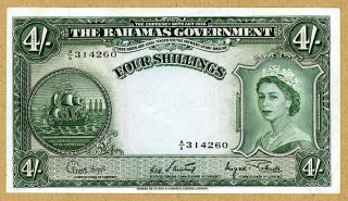Bahamas Government 1953 Four 4 Shillings Banknote Pick 13c Xf/aunc