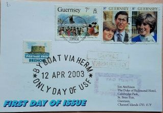 Great Britain 2003 Herm Island Only Day Of Use Brehon Label Boat Mail Maxi Card