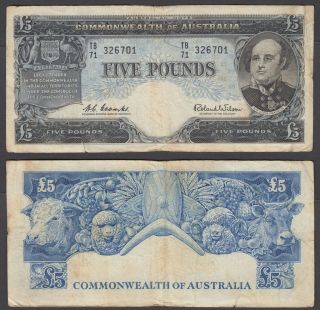 Australia 5 Pounds Nd 1960 - 65 (f) Banknote P - 35