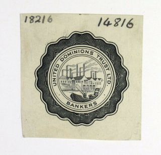 Waterlow & Sons Proof Vignette United Dominions Trust Co,  1900 - 20s Logo W&s