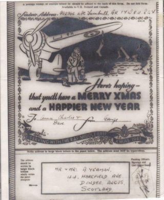 Gb World War Two Illustrated Airgraph Merry Xmas From Raf Middle East