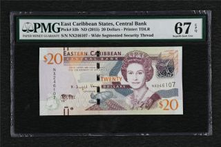 2015 East Caribbean States Central Bank 20 Dollars Pick 53b Pmg 67 Epq Gem Unc