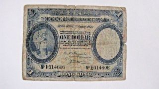 Hong Kong $1.  1929 Hksbc.  Low Grade But Scarce Type.