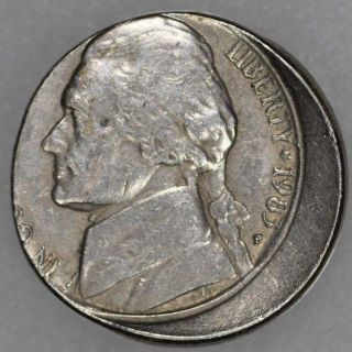 1983 - P 5c Jefferson Nickel Error Off Center Struck W Collar Scar Circulated