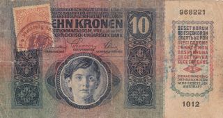 10 Kronen Vg Provisional Banknote From Yugoslavia 1919 Pick - 6 2nd Stamped Issue