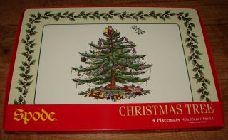 Spode Christmas Tree 4 Placemats Cork Back W/ Box 16 " X 11 1/2 "