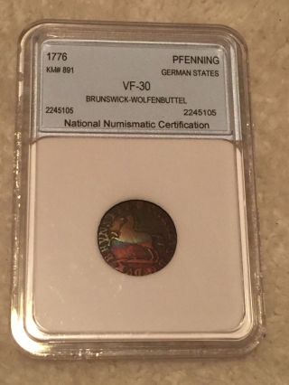1776 1 Pfenning Penny Cent Colonial Copper Ein German Scheide Sh