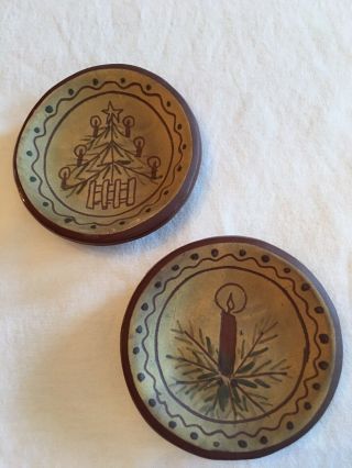 Red Oaks Pottery - 3” Mini Christmas Plates Signed By Pam Armbrust