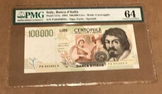 Italy Banca D’italia 100000 Lire Lira 1994 Pmg 64 Unc Pick 117a