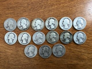 1934 1935 1936 1937 1938 1939 1941 1943 1948 Us Washington Silver Quarters (15)