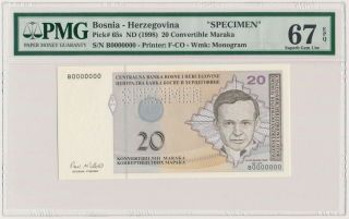 5061.  Bosnia And Herzegovina,  20 Convertible Maraka (1998),  Croatian,  Specimen