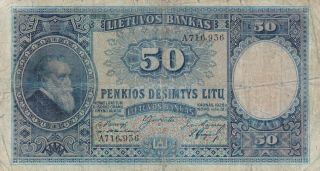 50 Litu Fine Banknote From Lithuania 1928 Pick - 24 Veryrare